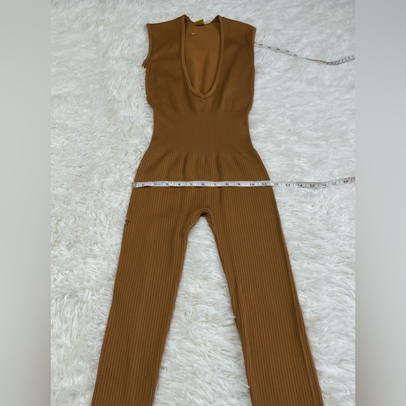 Daisy | Camel Brown Ribbed Catsuit Jumpsuit - Picture 10 of 11